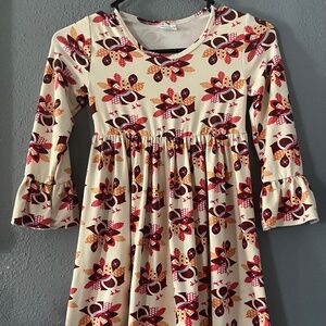 Boutique Style Thanksgiving Turkey Tunic Dress Girls 8/10 Stretch Ruffled‎ Fall